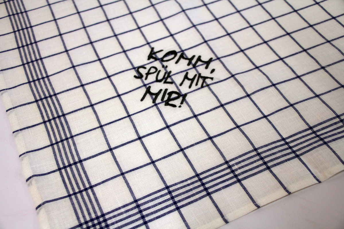 Geschirrtuch "Komm spül mit mir", Karo blau